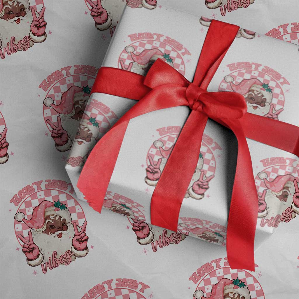 Funny Pink Christmas Retro Black Santa Wrapping Paper Roll Holly Jolly Vibes - Wonder Print Shop