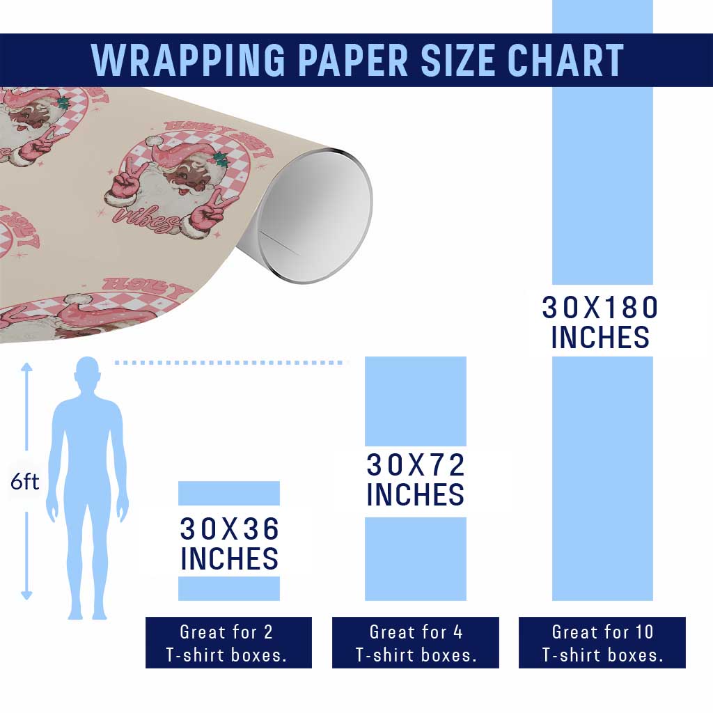 Funny Pink Christmas Retro Black Santa Wrapping Paper Roll Holly Jolly Vibes - Wonder Print Shop