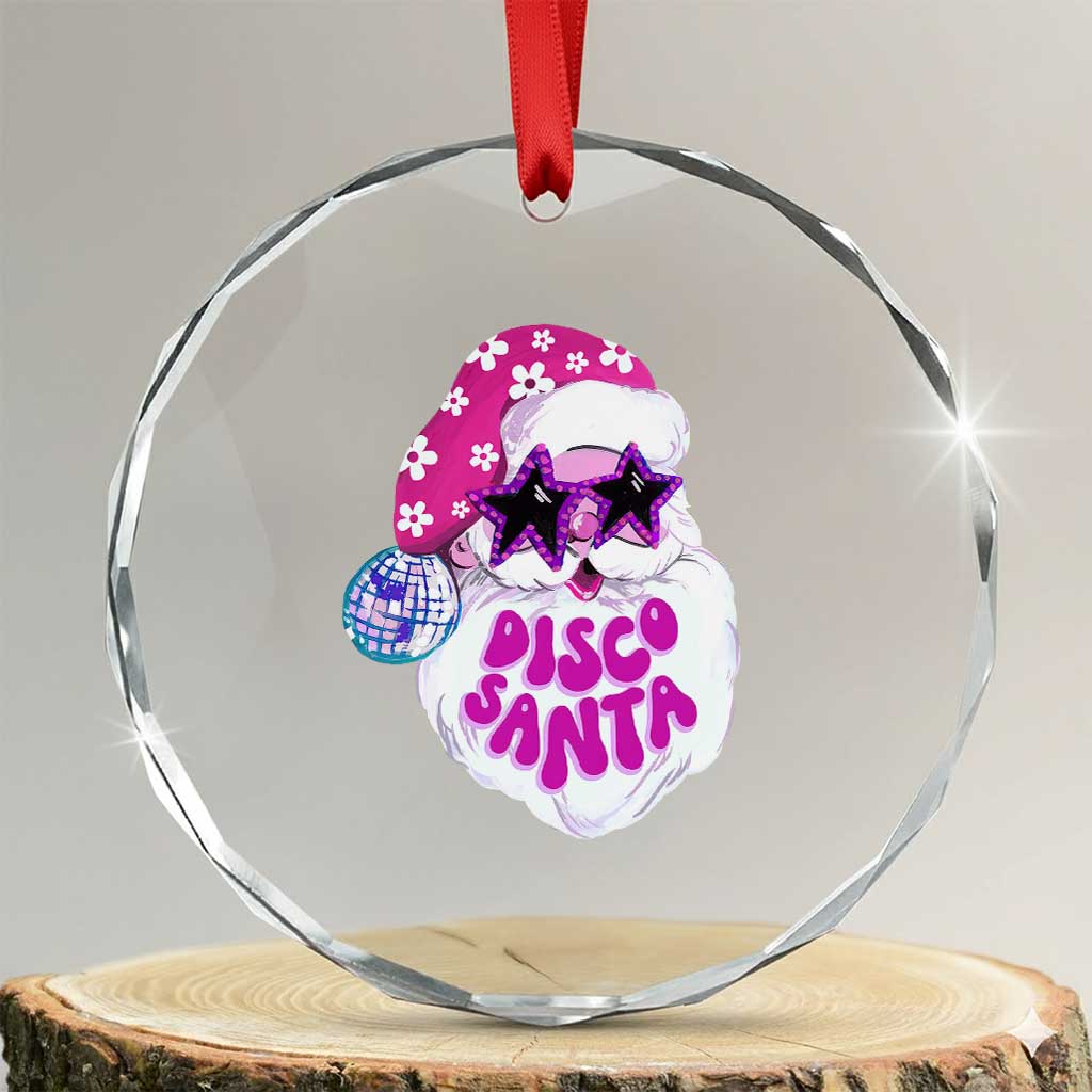 Funny Pink Disco Santa Retro Groovy Crystal Glass Ornament TS09