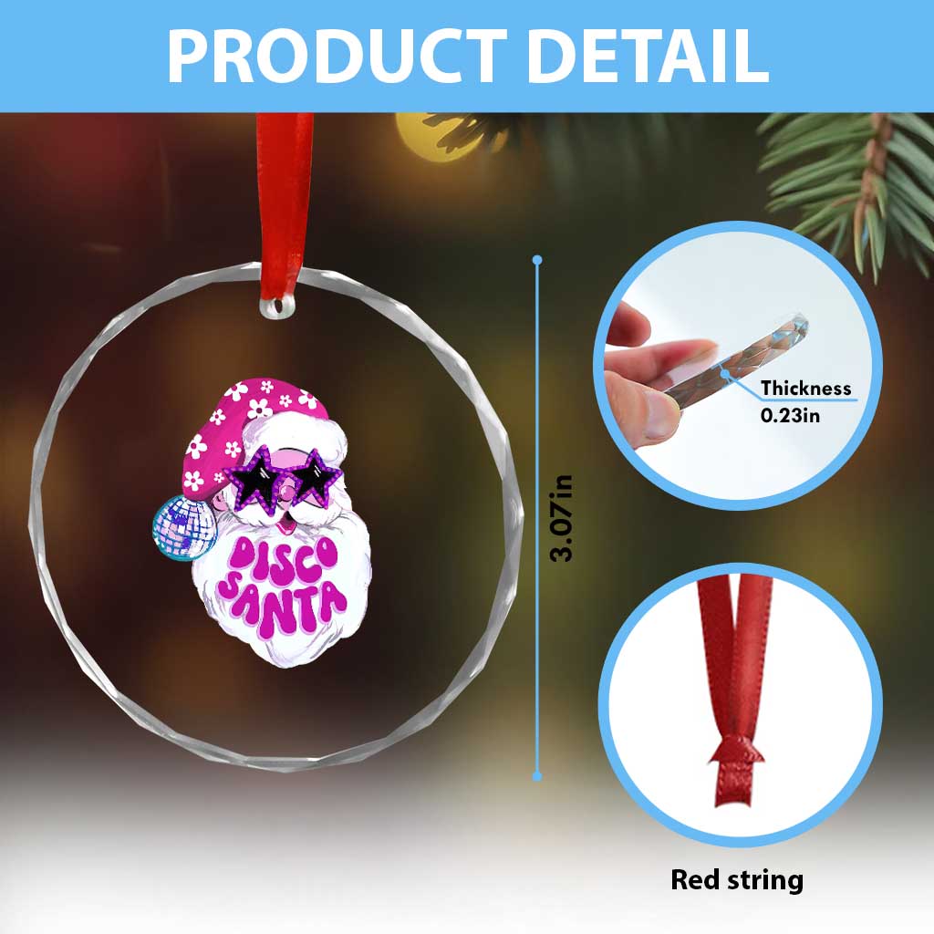 Funny Pink Disco Santa Retro Groovy Crystal Glass Ornament TS09