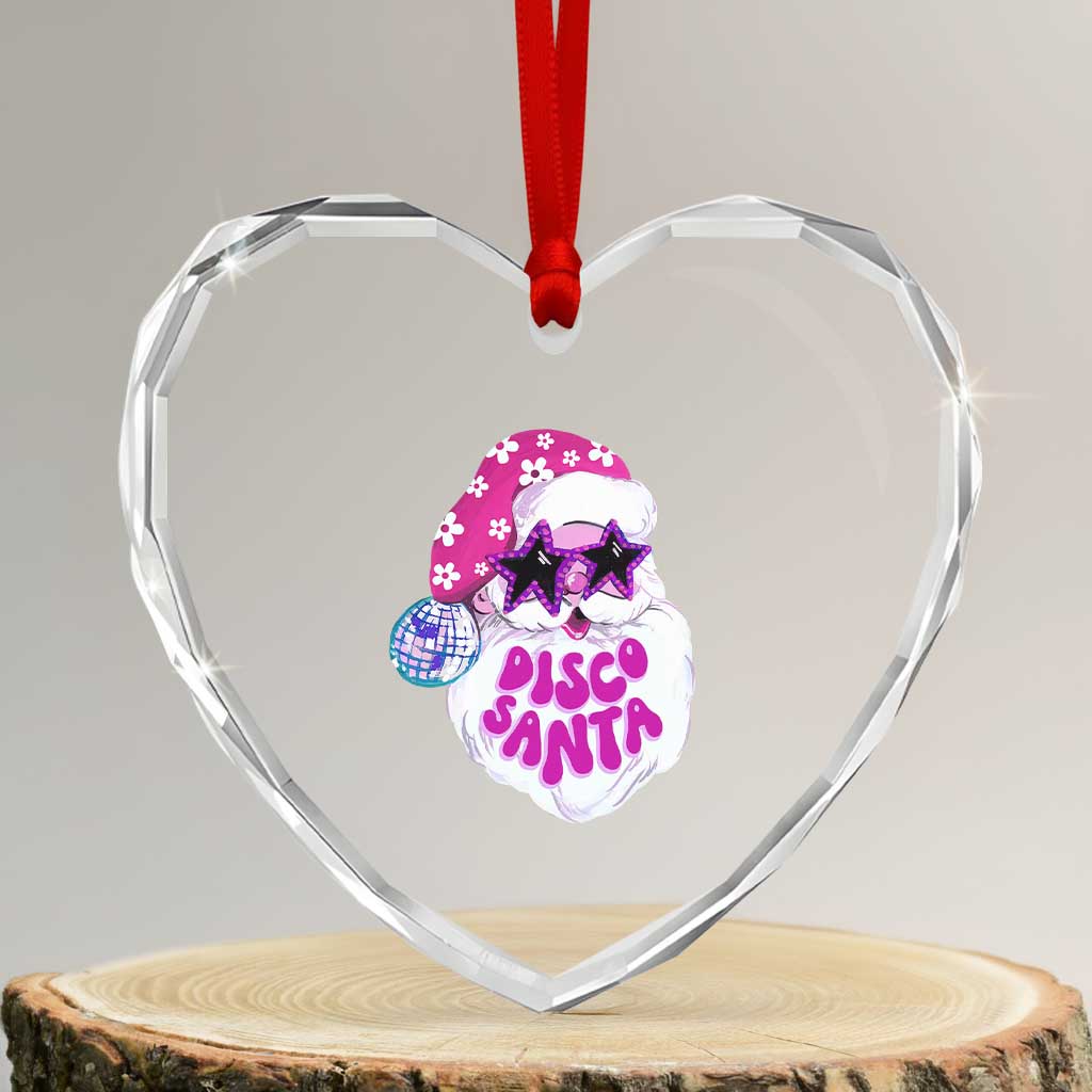 Funny Pink Disco Santa Retro Groovy Heart Crystal Glass Ornament - Wonder Print Shop