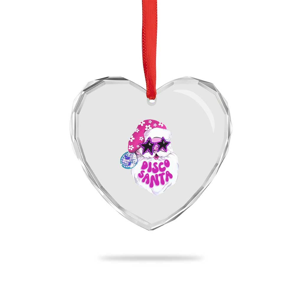 Funny Pink Disco Santa Retro Groovy Heart Crystal Glass Ornament - Wonder Print Shop