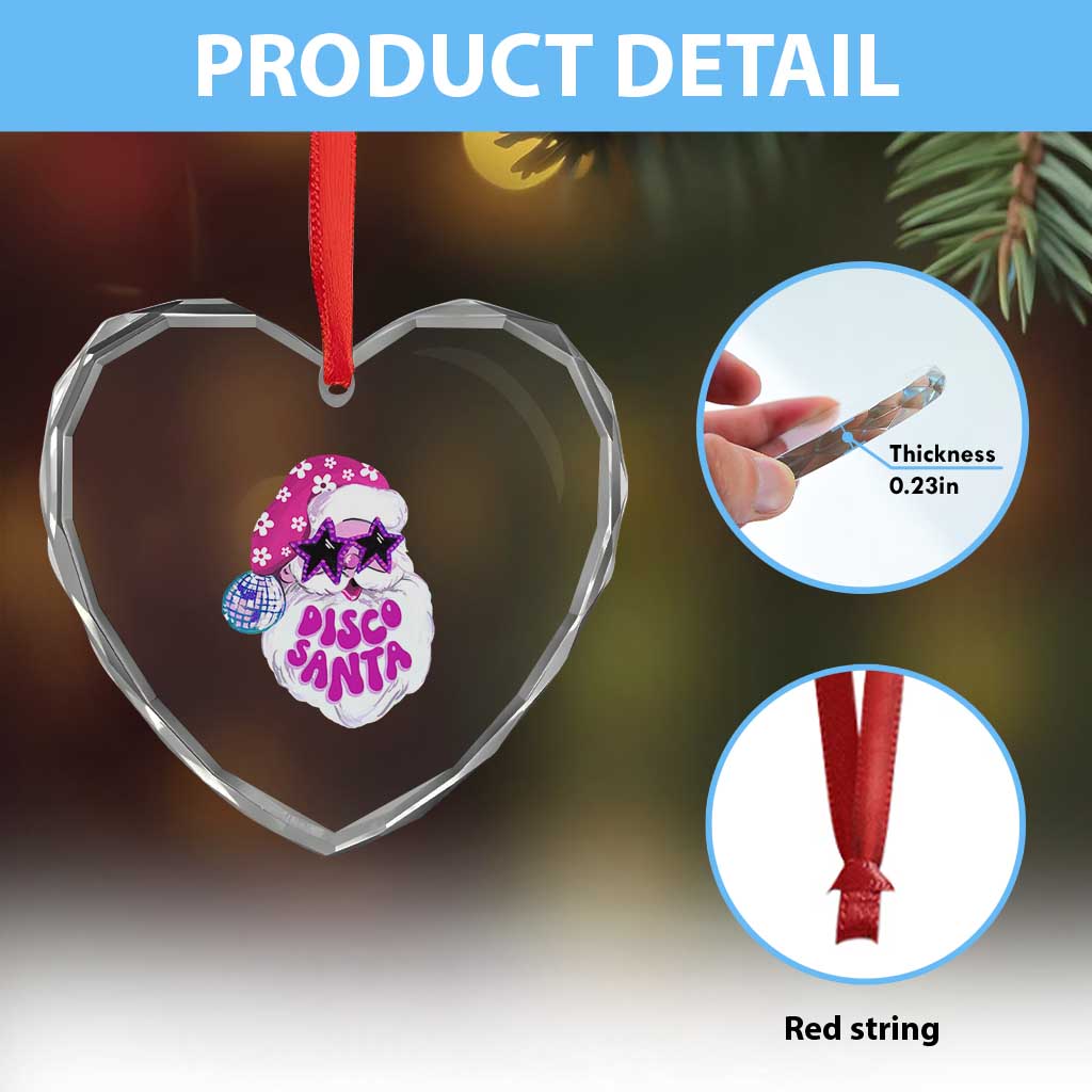 Funny Pink Disco Santa Retro Groovy Heart Crystal Glass Ornament - Wonder Print Shop