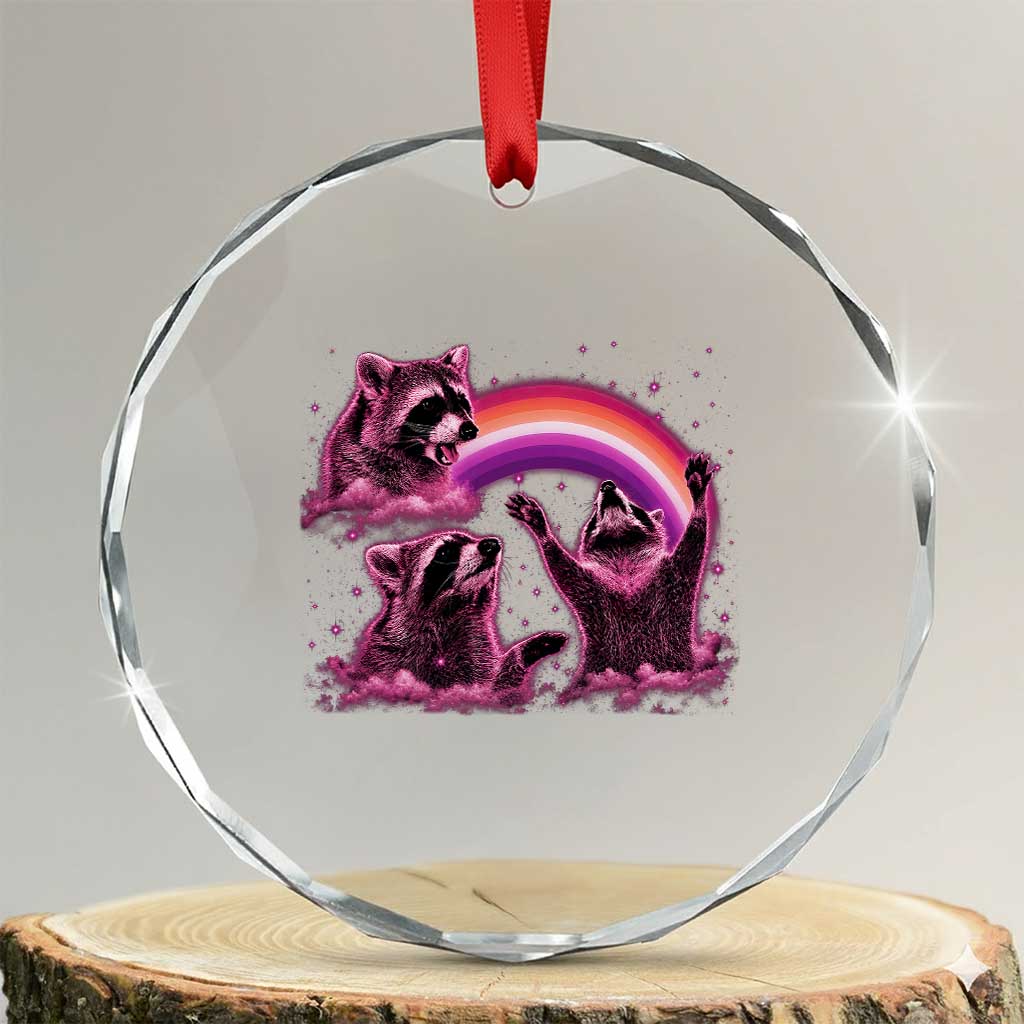Funny Pink Raccoon Live Laugh Crystal Glass Ornament Lesbian Pride Month