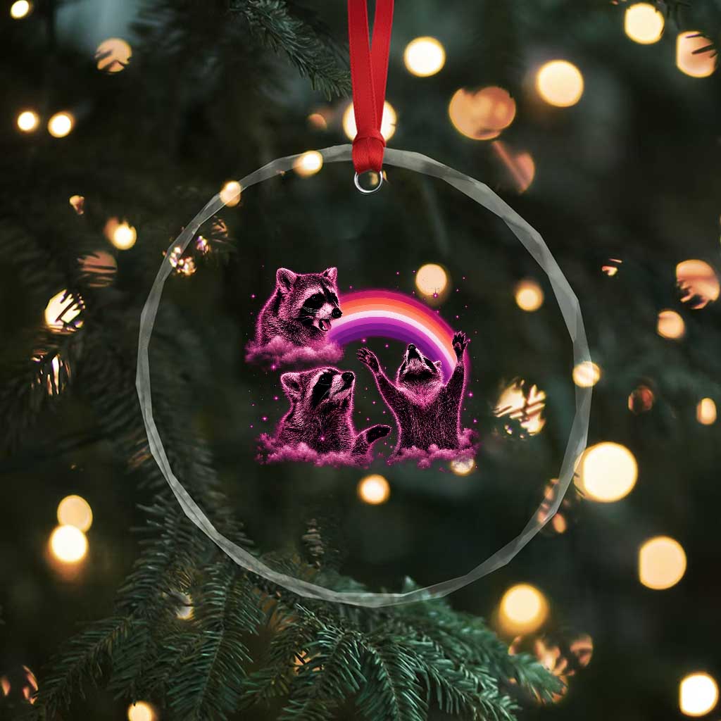 Funny Pink Raccoon Live Laugh Crystal Glass Ornament Lesbian Pride Month