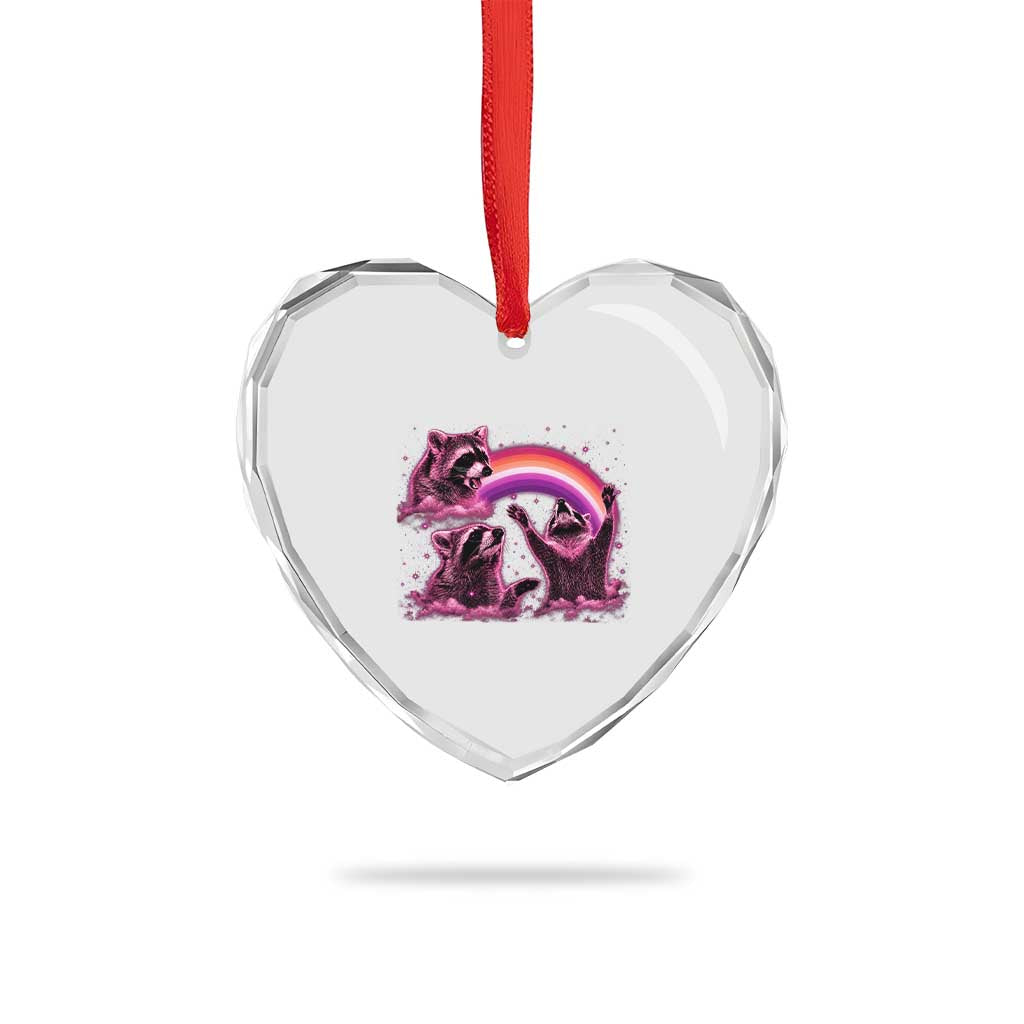 Funny Pink Raccoon Live Laugh Heart Crystal Glass Ornament Lesbian Pride Month