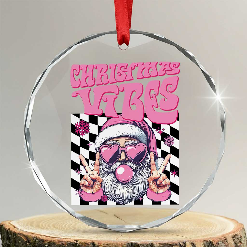 Funny Pink Santa Christmas Crystal Glass Ornament Christmas Vibes Checkboard TS11