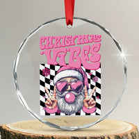 Funny Pink Santa Christmas Crystal Glass Ornament Christmas Vibes Checkboard TS11