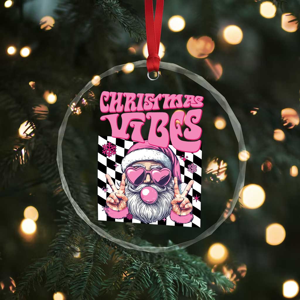 Funny Pink Santa Christmas Crystal Glass Ornament Christmas Vibes Checkboard TS11