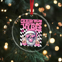 Funny Pink Santa Christmas Crystal Glass Ornament Christmas Vibes Checkboard TS11