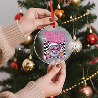 Funny Pink Santa Christmas Crystal Glass Ornament Christmas Vibes Checkboard TS11