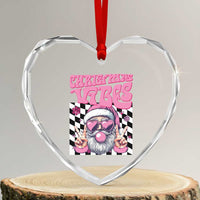 Funny Pink Santa Christmas Heart Crystal Glass Ornament Christmas Vibes Checkboard - Wonder Print Shop