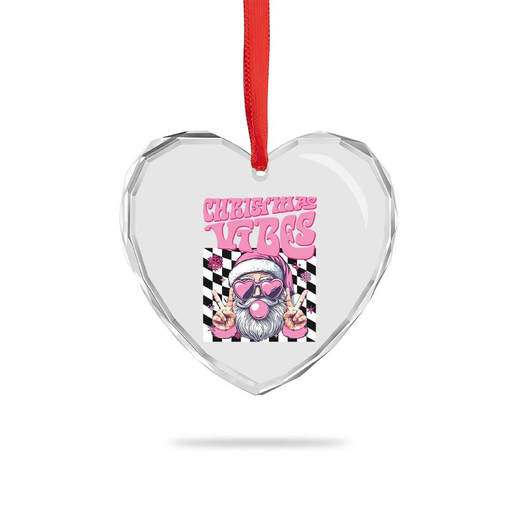 Funny Pink Santa Christmas Heart Crystal Glass Ornament Christmas Vibes Checkboard - Wonder Print Shop