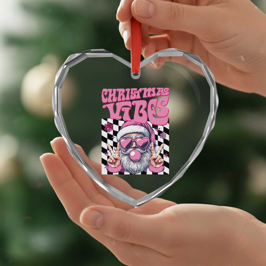 Funny Pink Santa Christmas Heart Crystal Glass Ornament Christmas Vibes Checkboard - Wonder Print Shop