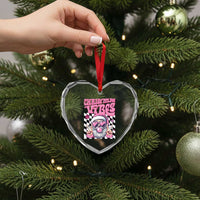 Funny Pink Santa Christmas Heart Crystal Glass Ornament Christmas Vibes Checkboard - Wonder Print Shop