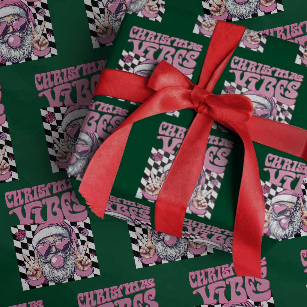 Funny Pink Santa Christmas Wrapping Paper Roll Christmas Vibes Checkboard - Wonder Print Shop