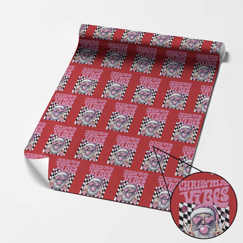 Funny Pink Santa Christmas Wrapping Paper Roll Christmas Vibes Checkboard - Wonder Print Shop