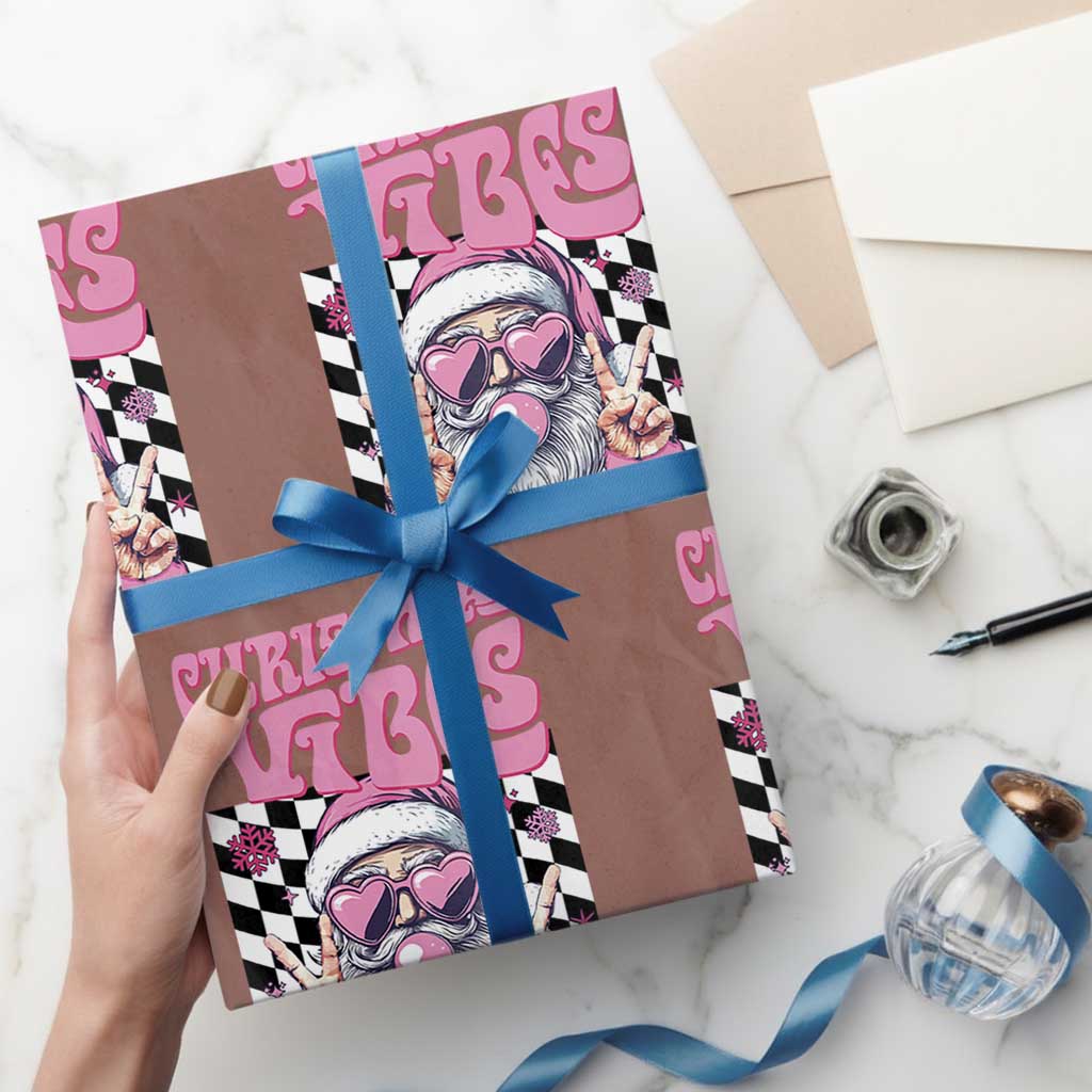 Funny Pink Santa Christmas Wrapping Paper Roll Christmas Vibes Checkboard - Wonder Print Shop