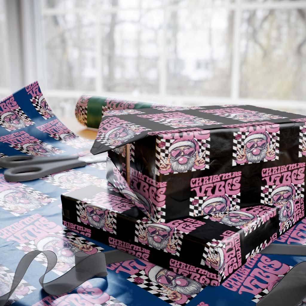 Funny Pink Santa Christmas Wrapping Paper Roll Christmas Vibes Checkboard - Wonder Print Shop