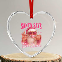Funny Pink Santa Says Six Seven Heart Crystal Glass Ornament 67 Christmas Meme Gen Alpha - Wonder Print Shop