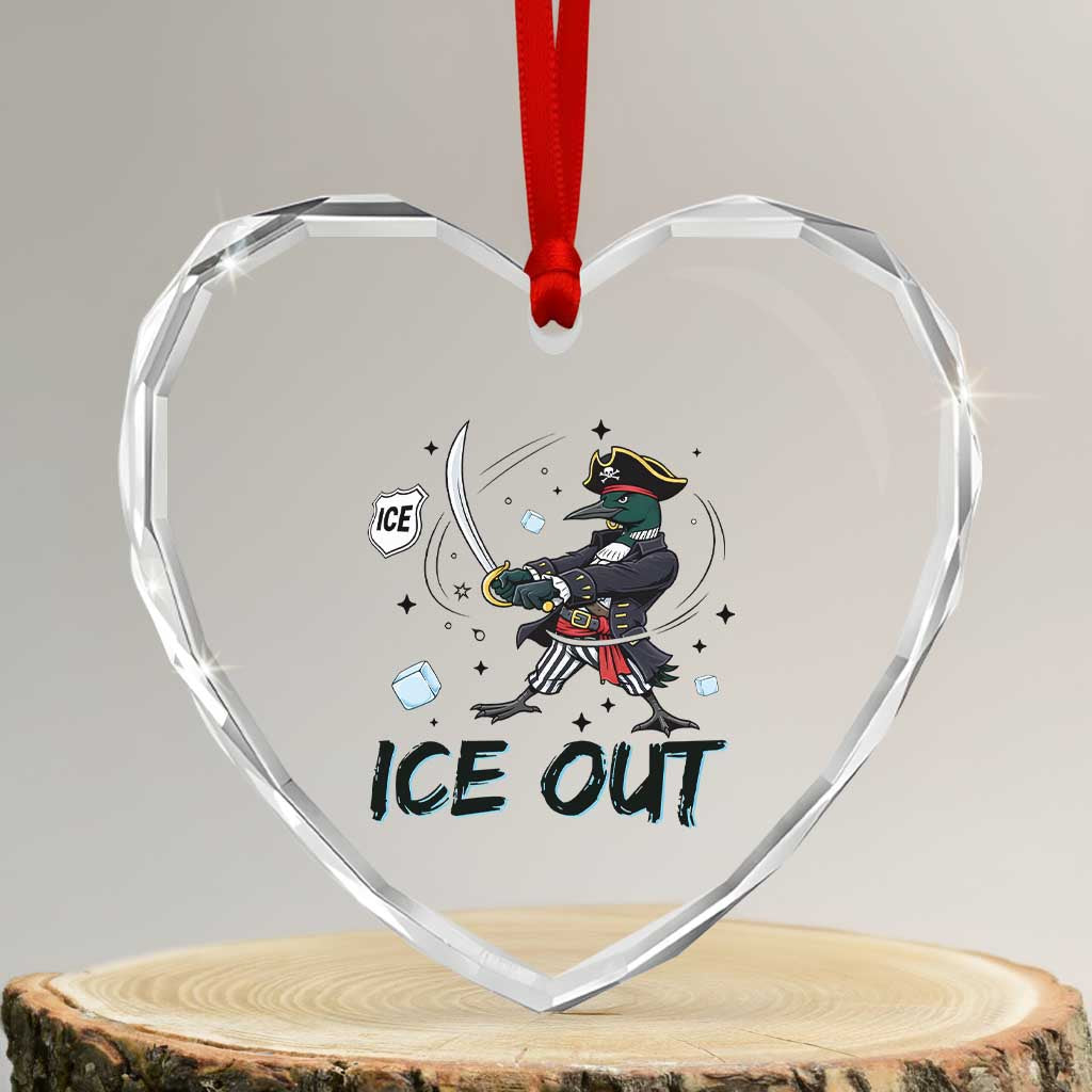 Funny Pirate Common Loon Minnesota Defends Abolish Ice Heart Crystal Glass Ornament