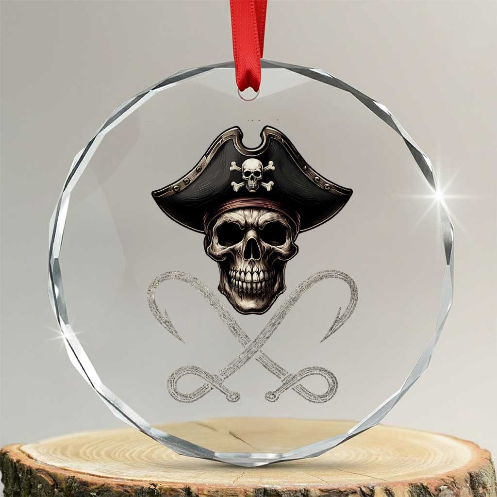 Funny Pirate Fishing Lover Crystal Glass Ornament Vintage Pirate Skull Hooks Fishing - Wonder Print Shop