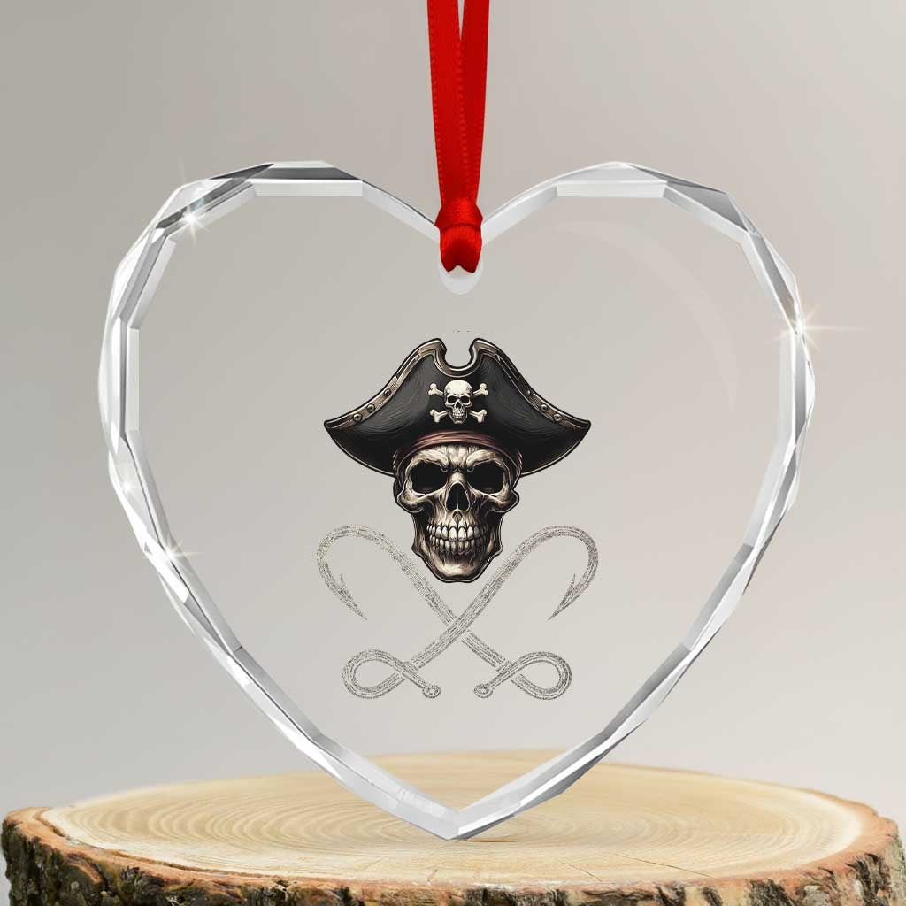 Funny Pirate Fishing Lover Heart Crystal Glass Ornament Vintage Pirate Skull Hooks Fishing - Wonder Print Shop