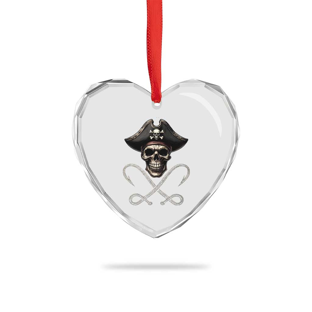 Funny Pirate Fishing Lover Heart Crystal Glass Ornament Vintage Pirate Skull Hooks Fishing - Wonder Print Shop