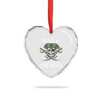 Funny Pirate Heart Crystal Glass Ornament Rule #1 Don't Fall Off The Boat Cruise Party Gift - Wonder Print Shop