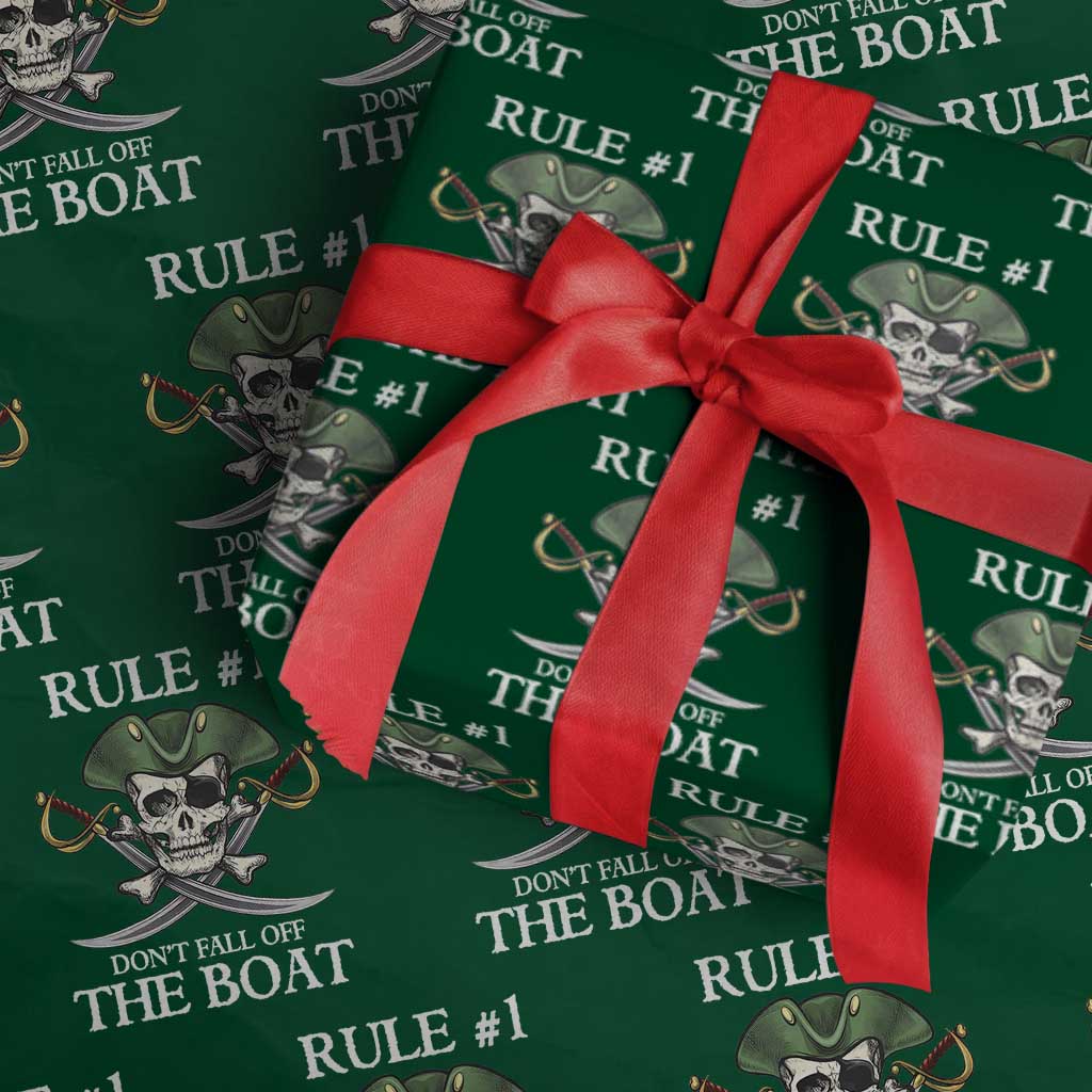 Funny Pirate Wrapping Paper Roll Rule #1 Don't Fall Off The Boat Cruise Party Gift - Wonder Print Shop