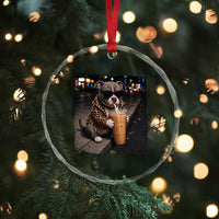 Funny Pitbull Drinking Coffee Crystal Glass Ornament Dog Meme Caffeine Graphic