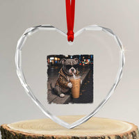 Funny Pitbull Drinking Coffee Heart Crystal Glass Ornament Dog Meme Caffeine Graphic