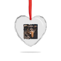Funny Pitbull Drinking Coffee Heart Crystal Glass Ornament Dog Meme Caffeine Graphic