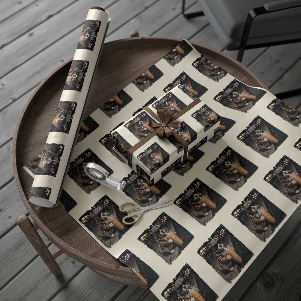 Funny Pitbull Drinking Coffee Wrapping Paper Roll Dog Meme Caffeine Graphic