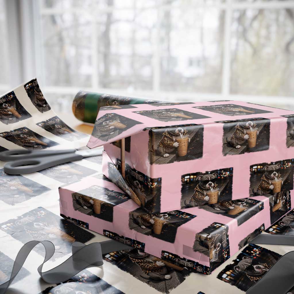 Funny Pitbull Drinking Coffee Wrapping Paper Roll Dog Meme Caffeine Graphic