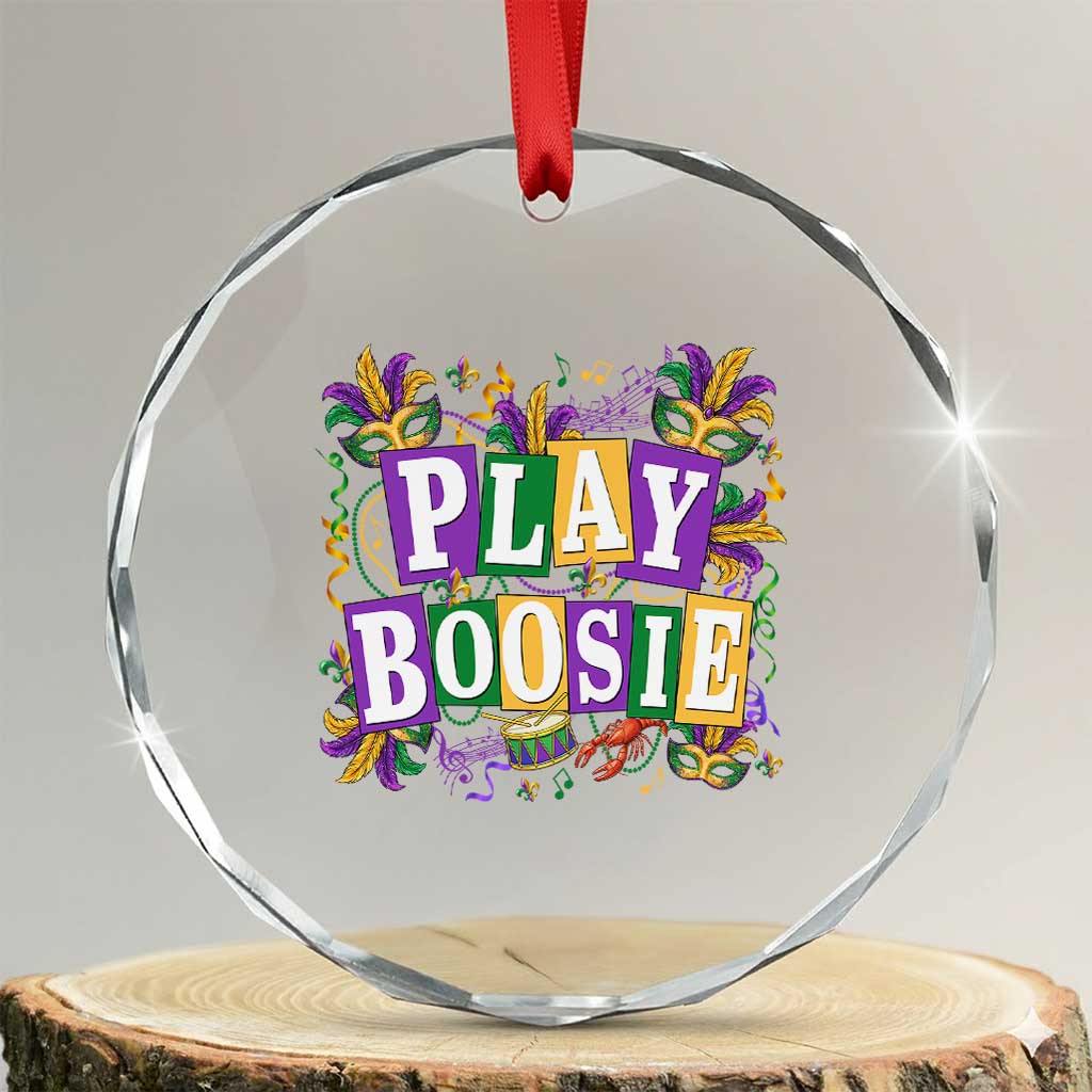 Funny Play Boosie Mardi Gras Crystal Glass Ornament Fat Tuesday Carnival Fleur De Lis Music