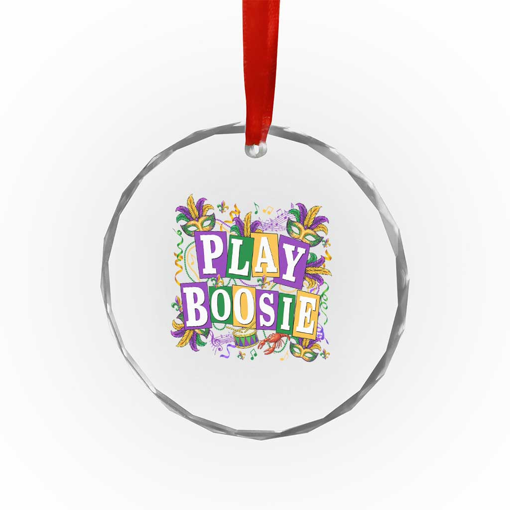 Funny Play Boosie Mardi Gras Crystal Glass Ornament Fat Tuesday Carnival Fleur De Lis Music