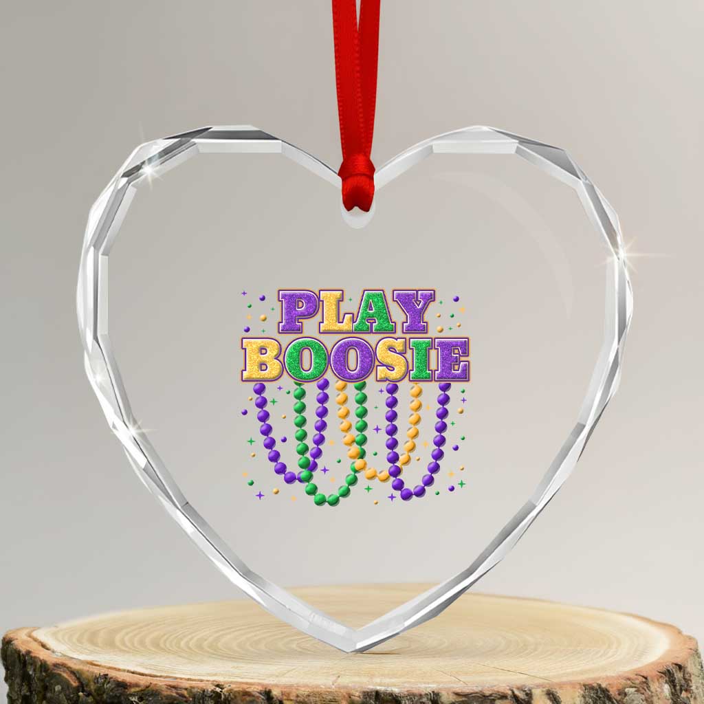 Funny Play Boosie Mardi Gras Heart Crystal Glass Ornament Beads Fat Tuesday Carnival
