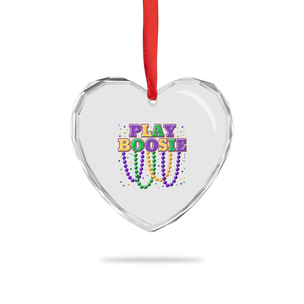 Funny Play Boosie Mardi Gras Heart Crystal Glass Ornament Beads Fat Tuesday Carnival