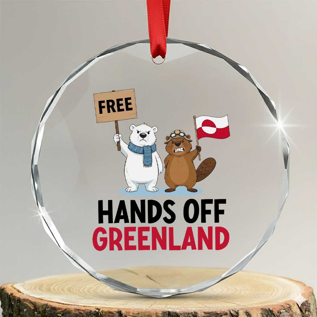 Funny Polar Bear Political Protest Crystal Glass Ornament Hands Off Greenland