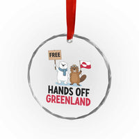 Funny Polar Bear Political Protest Crystal Glass Ornament Hands Off Greenland