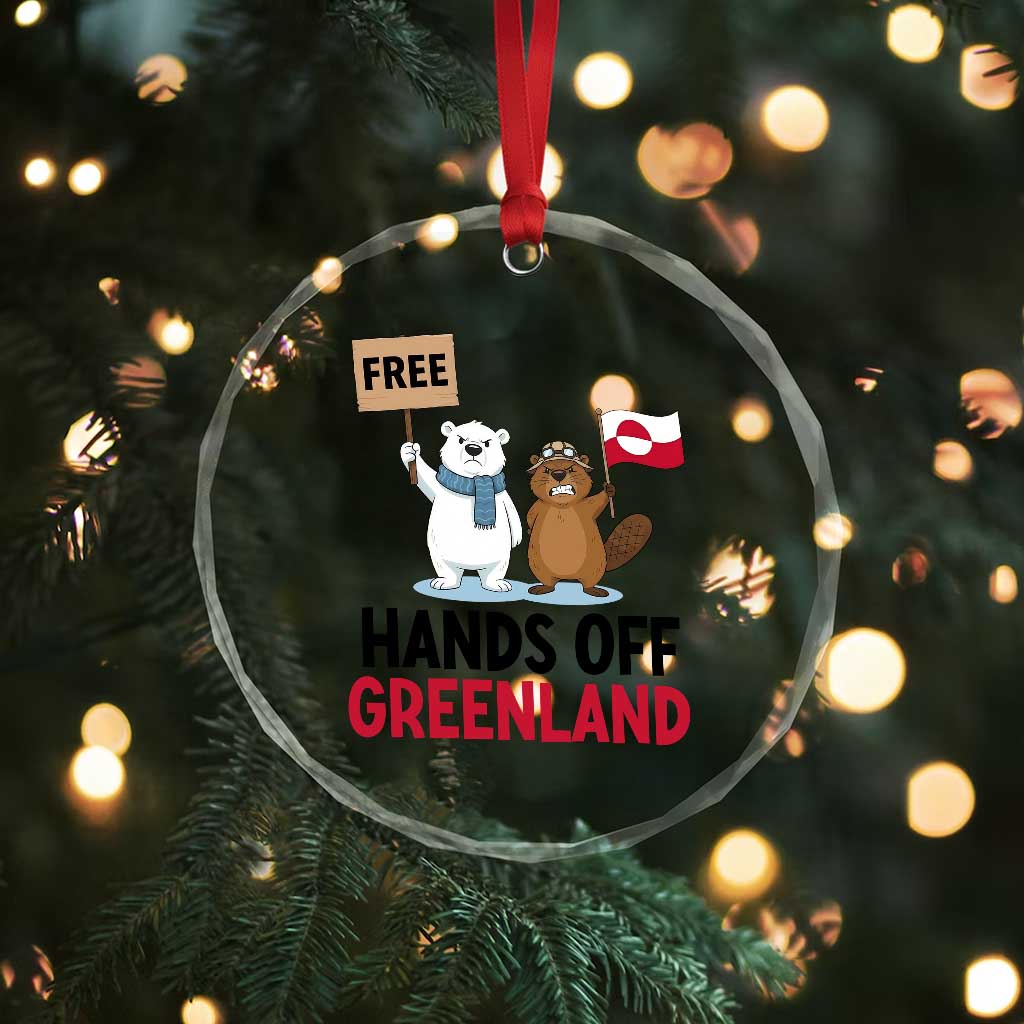 Funny Polar Bear Political Protest Crystal Glass Ornament Hands Off Greenland