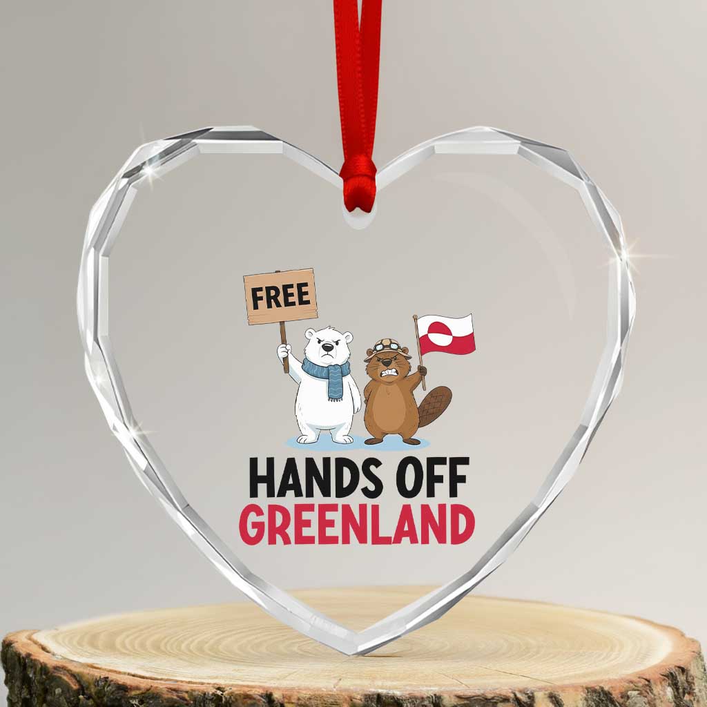Funny Polar Bear Political Protest Heart Crystal Glass Ornament Hands Off Greenland