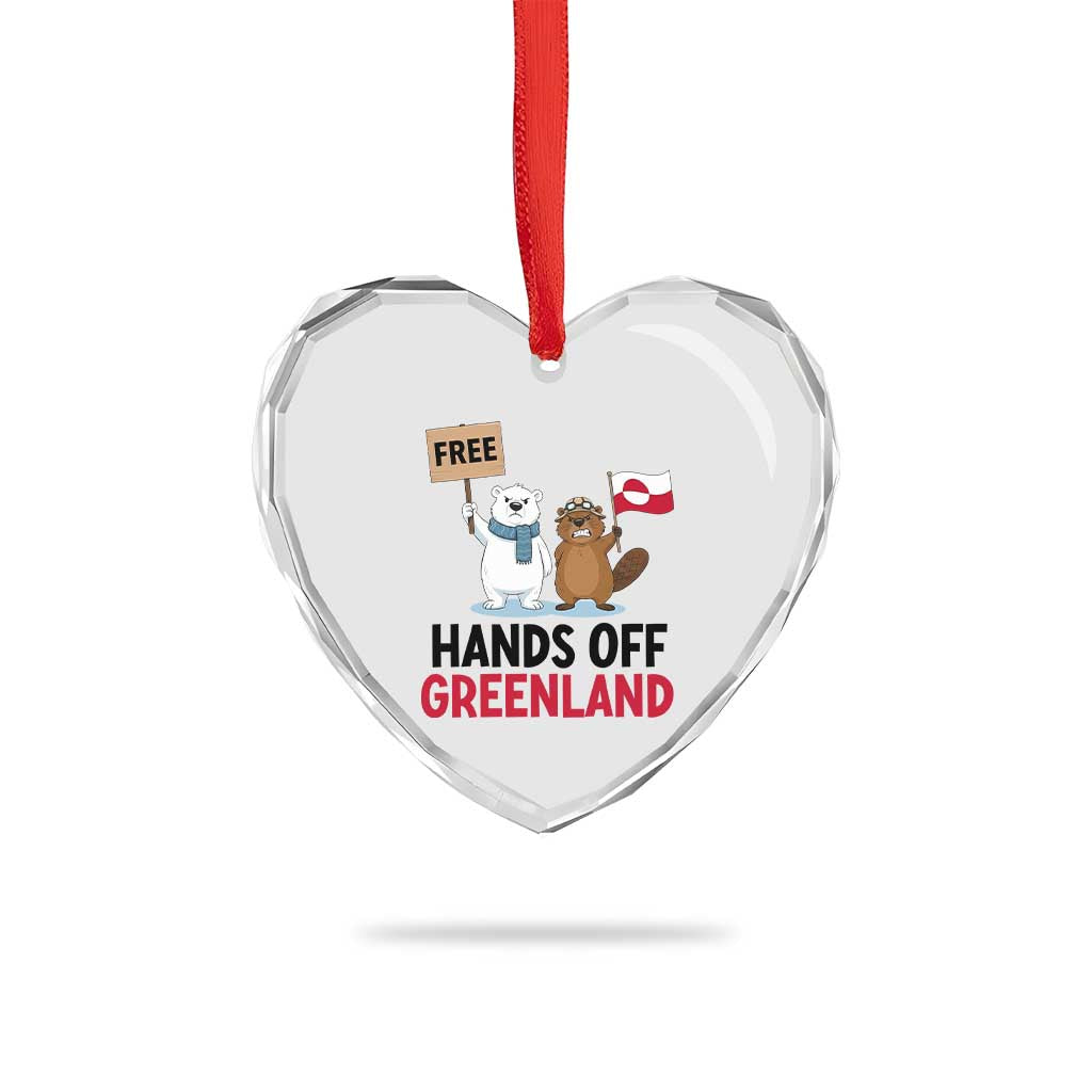 Funny Polar Bear Political Protest Heart Crystal Glass Ornament Hands Off Greenland
