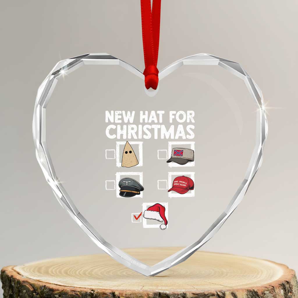 Funny Political Christmas Heart Crystal Glass Ornament Old Hat New Hat - Wonder Print Shop