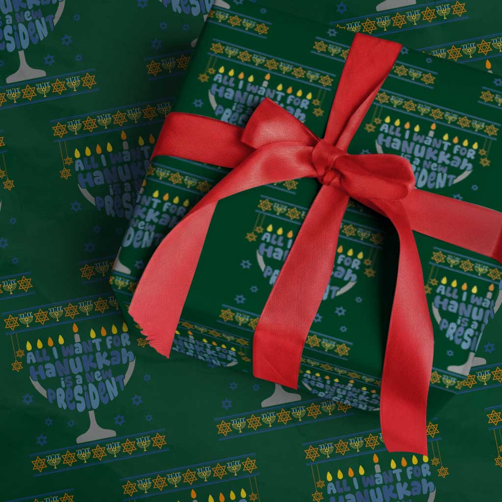 Funny Political Ugly Wrapping Paper Roll All I Want For Hanukkah Is A New President - Wonder Print Shop
