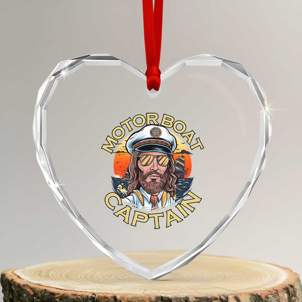 Funny Pontoon Boating Motor Boatin Lake Heart Crystal Glass Ornament Motor Boat Captain - Wonder Print Shop