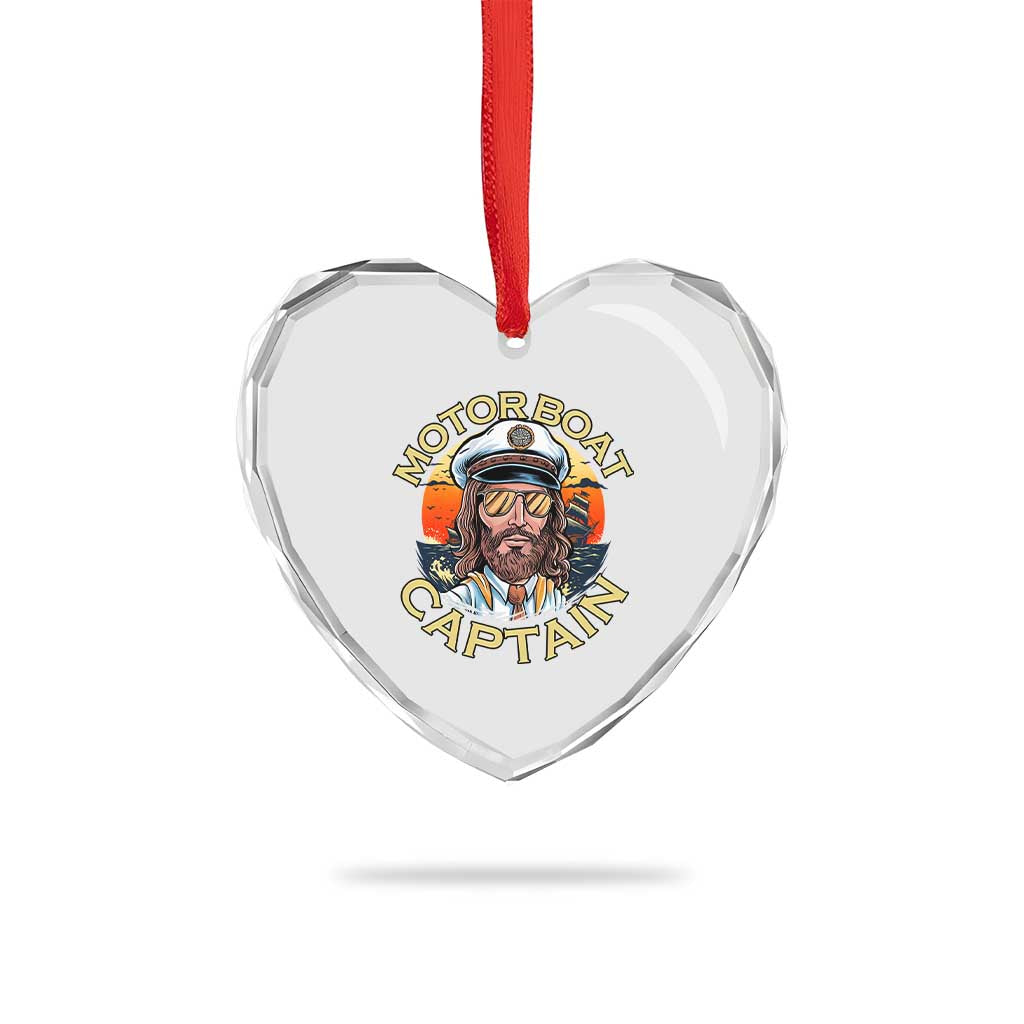 Funny Pontoon Boating Motor Boatin Lake Heart Crystal Glass Ornament Motor Boat Captain - Wonder Print Shop