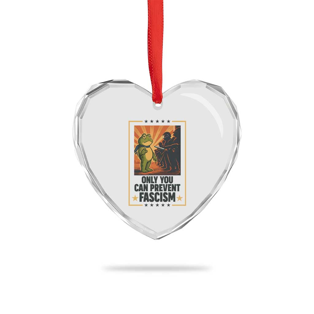 Funny Portland Frog Protest Heart Crystal Glass Ornament Only You Can Prevent Fascism Gift - Wonder Print Shop