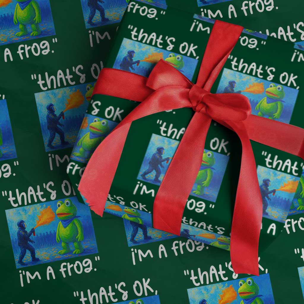 Funny Portland Frog Protest Wrapping Paper Roll Thats OK Im A Frog Pepper Spray - Wonder Print Shop